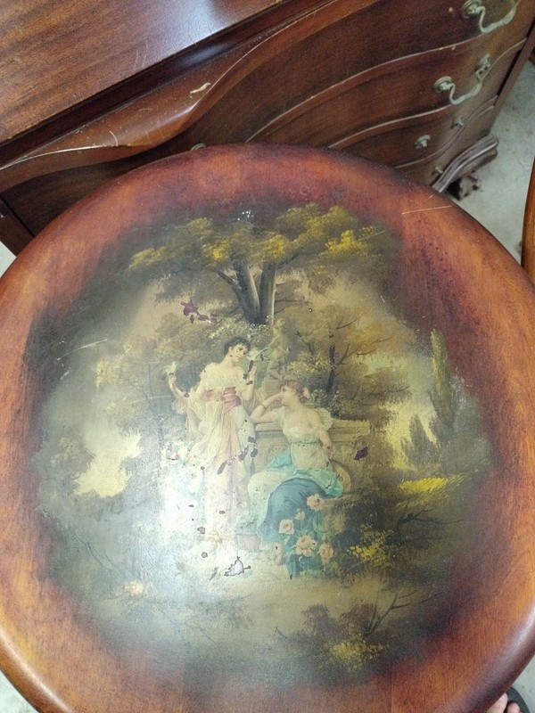 antique two tier Italian accent table roccoco scene, Fragonard style gallery