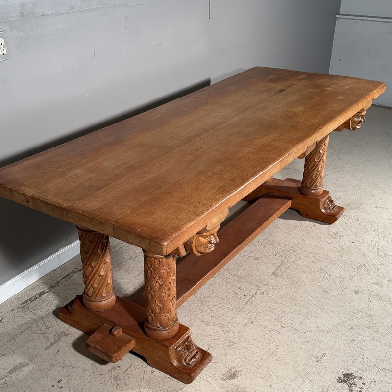Antique French Gothic Revival Solid Oak Farm Dining Table