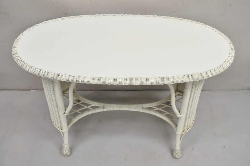 Antique Victorian White Wicker Rattan Console Hall Side Table gallery