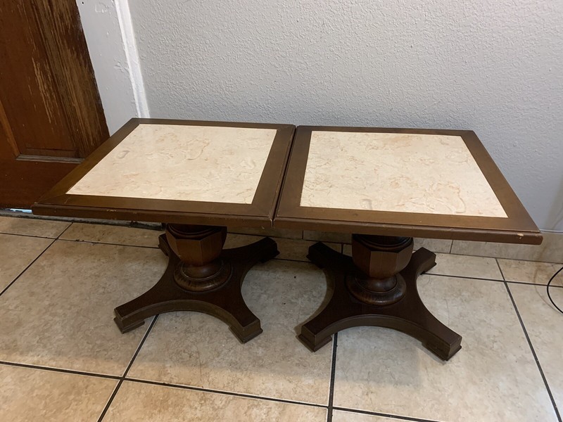 Mid Century Modern faux Marble Top Mersman Side Table 1950’s Square gallery