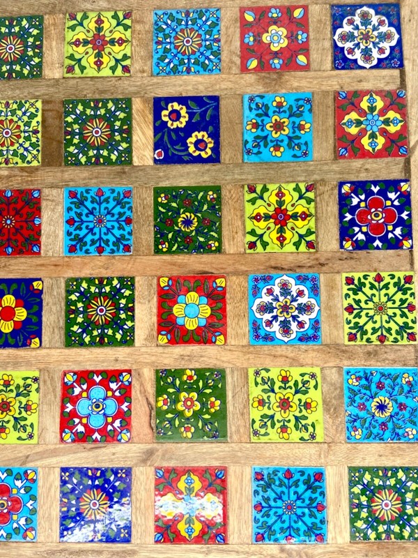 Vintage Handmade Monterey Style Top Table Riser 36 Colored Tiles Folk Art 18x18 gallery
