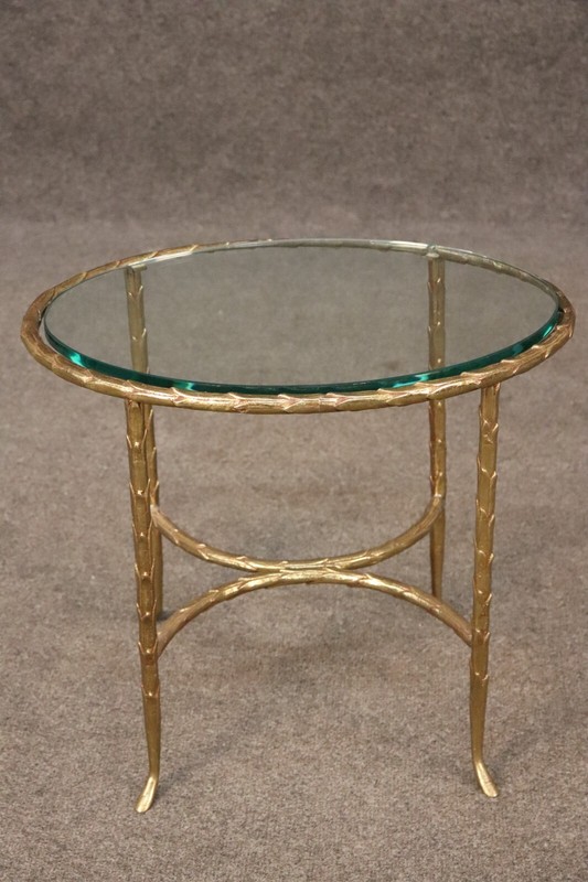 Fine Quality Maison Bagues Olive Leaf Cast Bronze and Thick Glass Top End Table gallery