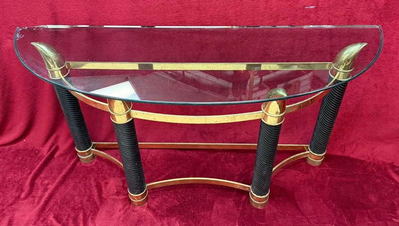 Italian Mezza Luna Console Table Horn Shaped Base Beveled Glass Top WATCH VIDEO