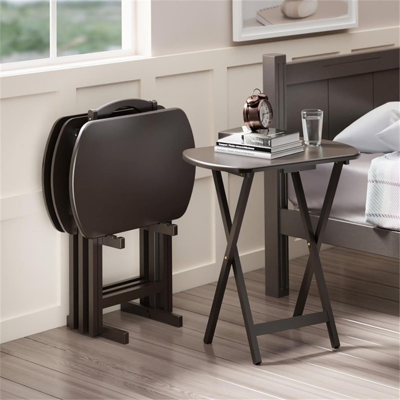 Pemberly Row Solid Wood Corbett 4 Oversized Snack Table and Stand Coffee Finish gallery