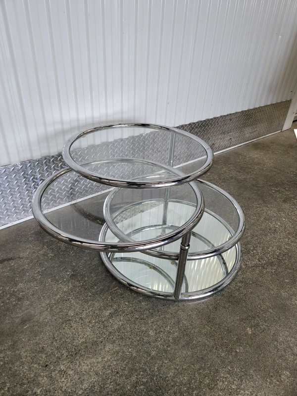 1970'S SPACE AGE CHROME ROUND SWIVEL FOUR TIER TABLE gallery