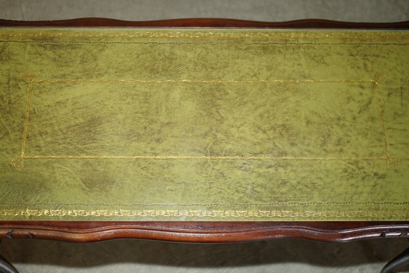MEDIUM SIZED GREEN LEATHER & BEECH WOOD BEVAN FUNNELL COFFEE TABLE NICE PATINA gallery