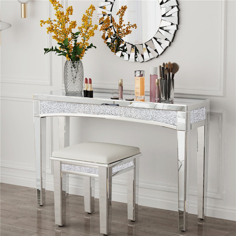 Dazzling Mirrored Console Table Silver Crushed Diamond Vanity Entryway Table Dec gallery