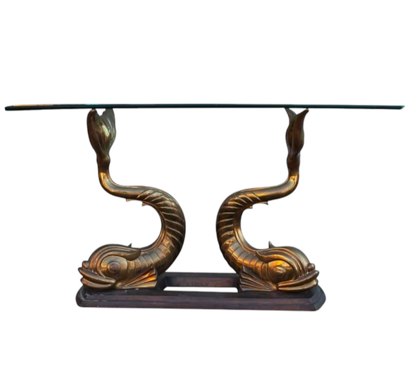 La Barge (Attributed) Sculptural Brass Koi Fish Console Table