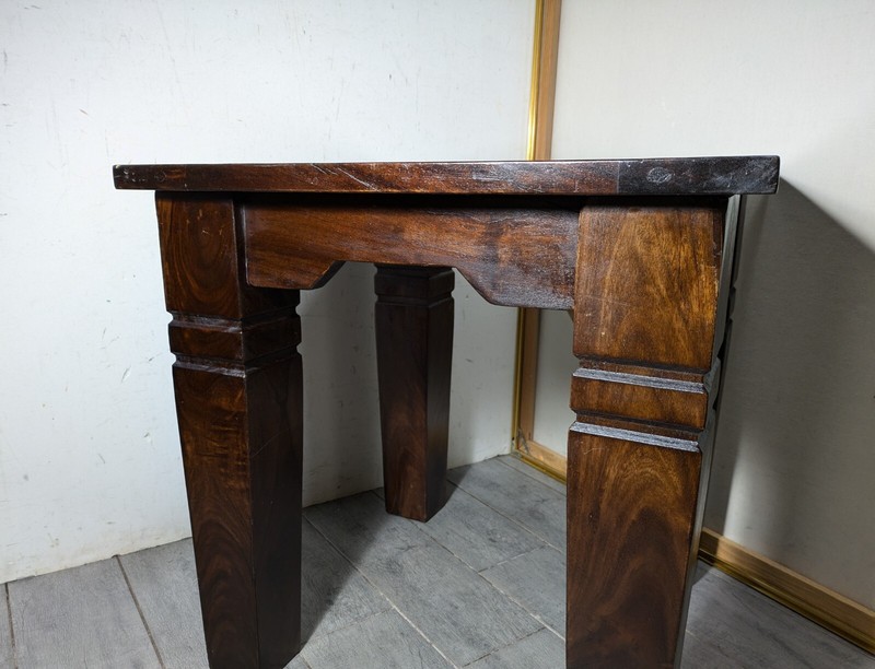 Vintage Heavy Rustic Solid Wood Asian Oriental Brutalist Side End Table W72 gallery