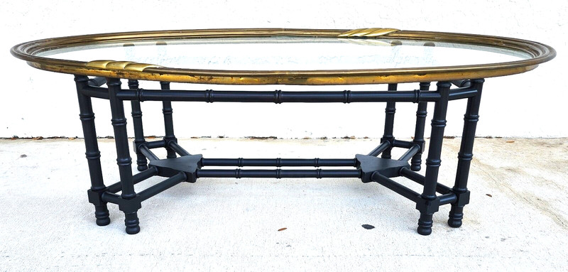 Brass Tray Coffee Table Bamboo Glass Chippendale Asian Regency gallery
