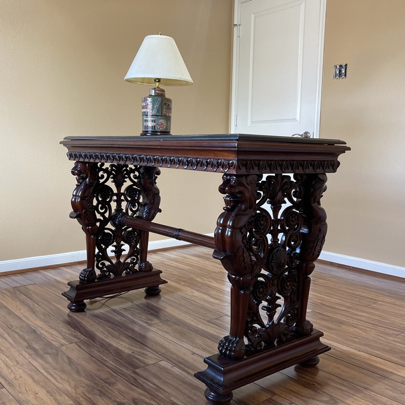 Hand-carved solid mahogany antique Toscano Desk/Table