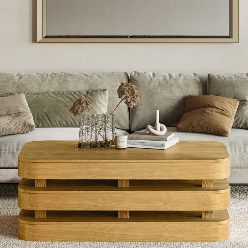 Mid-Century Modern Floating Sculpture Layered Coffee Table with Caster Wheels gallery
