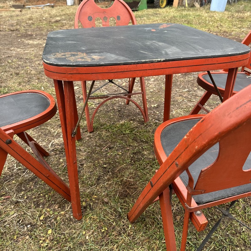Four VINTAGE LOUIS RASTETTER THE SOLID KUMFORT FOLDING CHAIRS and Table gallery