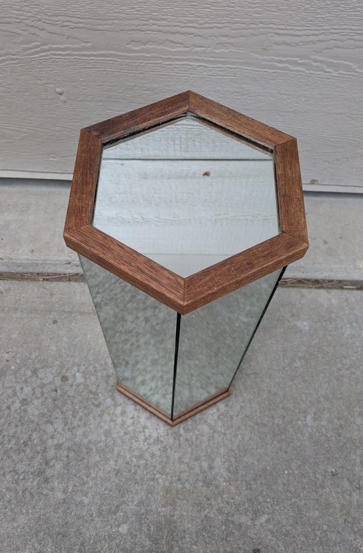 Vintage 25" Mid Century Modern Mirrored Hexagon Pedestal Plant Stand Table Wood gallery