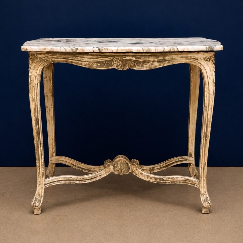 20th Century French Louis XV Style Table with Marble Top gallery