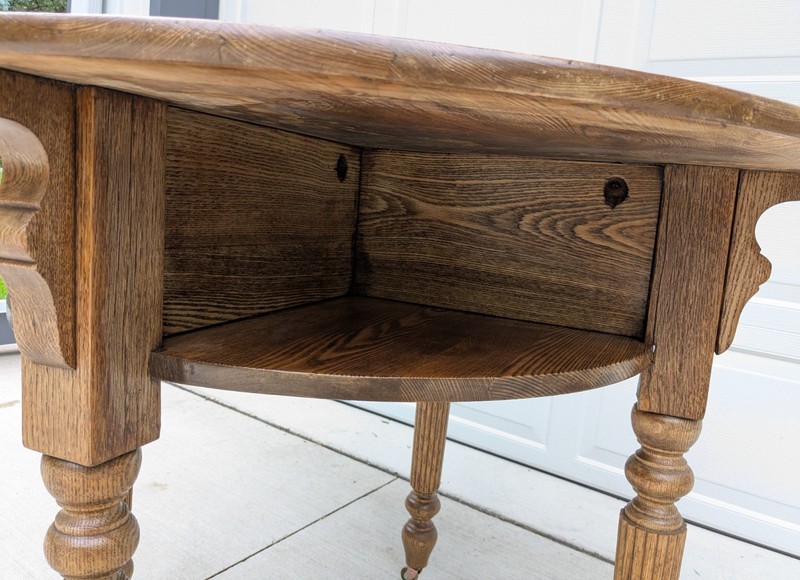 Antique Saloon Pub Tavern Card Table, Refinished, Pie shaped Shelves gallery
