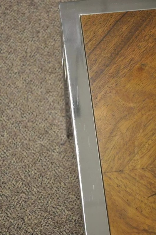 Vintage Mid Century Modern Chrome Fretwork & Walnut Square Side Table gallery