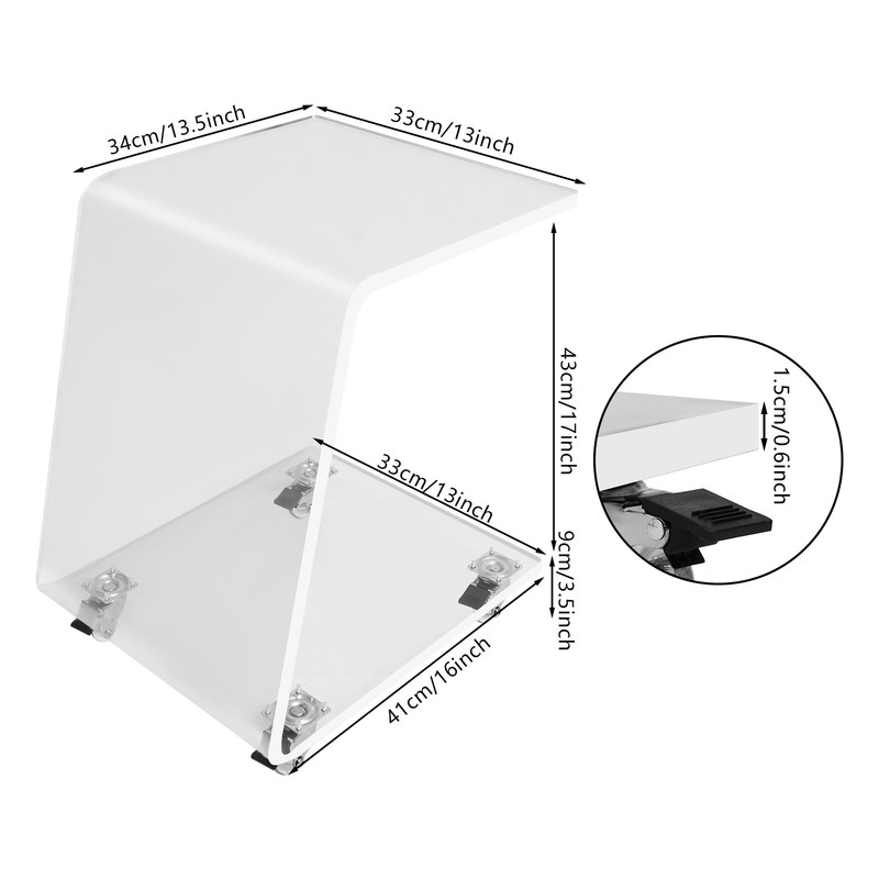 Clear C-Shape Side Table Acrylic Mobile with Brakes 44.09lbs Load Home Office gallery
