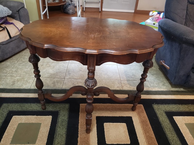 Vintage Parlor Entry Mersman Table #4175 1/2 Inlay Carved Brown 30x36x22 gallery