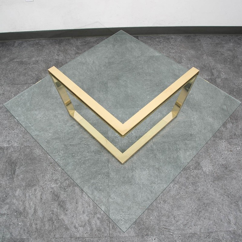 Mid Century Modern Coffee Table Square Large Brass Gold Glass 80s Vintage Mcm gallery