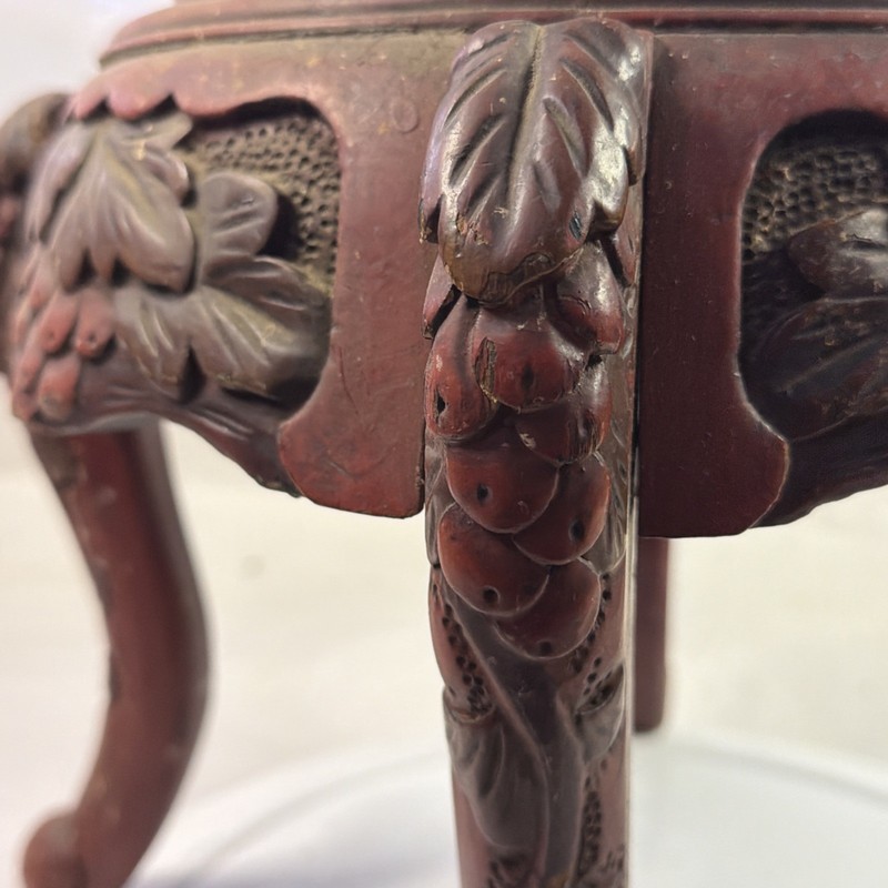 Vintage Meiji Era Japanese Nouveau Dragon Carved Wood Stool End Table gallery