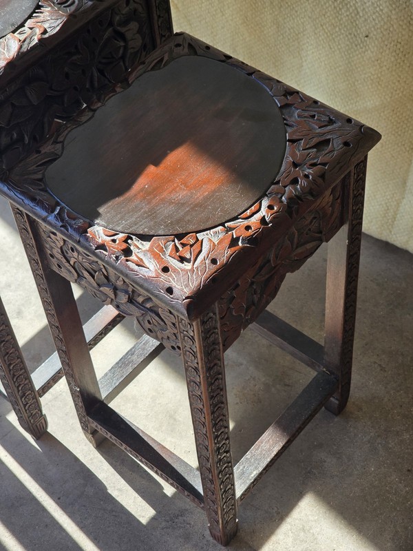 Set Of 4 Vintage Chinese Hand Carved Rosewood Or Mahogany Nesting Tables gallery