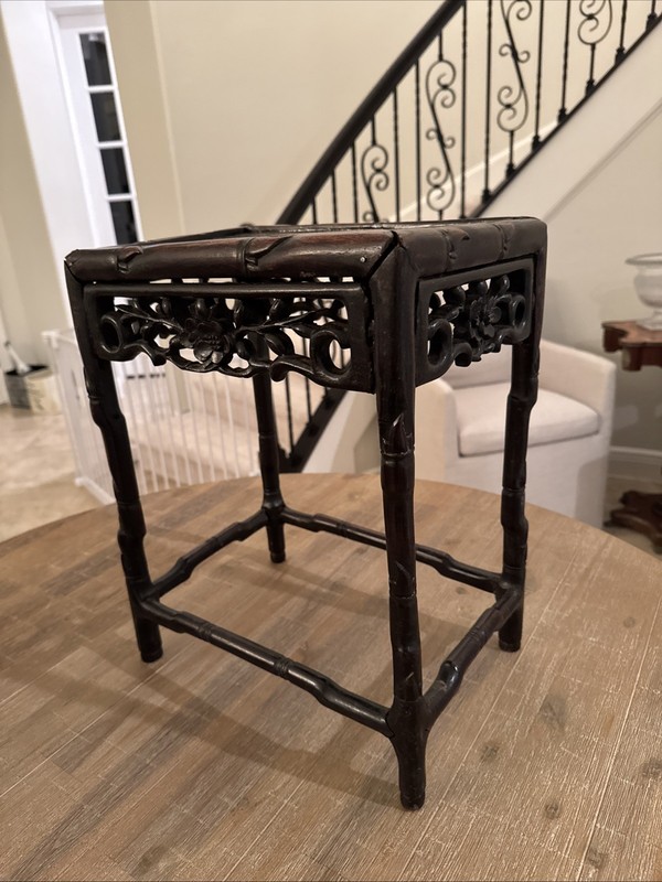 RARE Antique Asian Carved Rectangular Rosewood Plant Stand End Table 1800s gallery