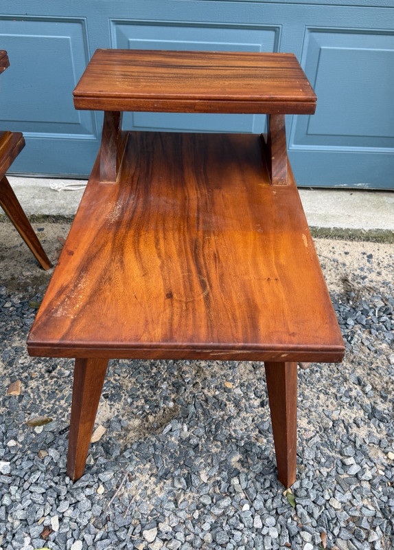 VINTAGE MCM MONKEY POD WOOD 2-TIER SIDE STEP TABLE END TABLE MID CENTURY MODERN