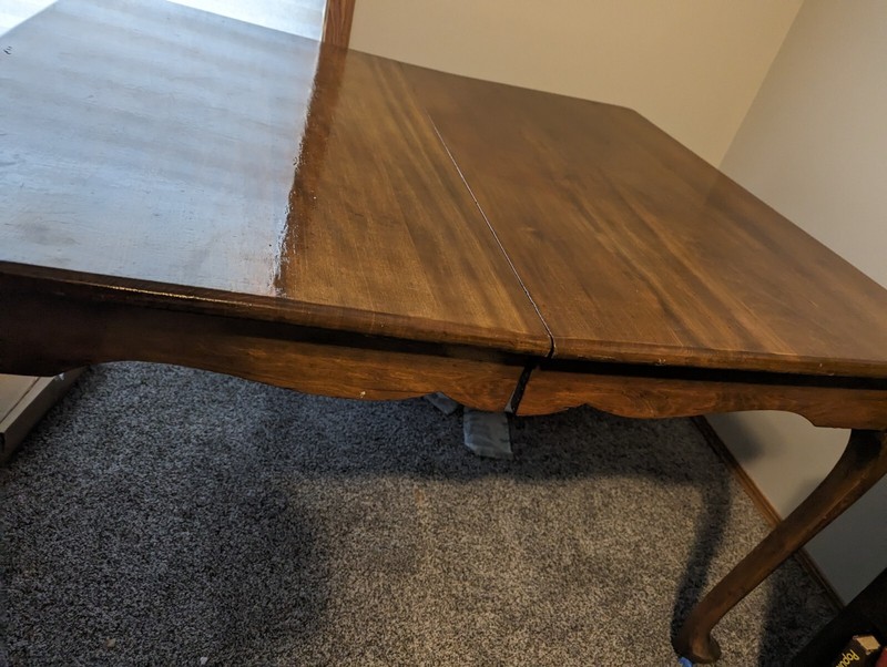 Vtg Solid Wood Dining Room Table -Med Dark Finish-Cabriole Legs-Wood Roller Feet