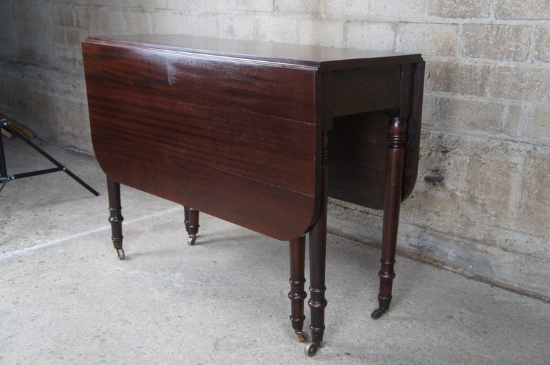 Antique American Sheraton Mahogany Drop Leaf Gate Leg Dining Table Console 46" gallery
