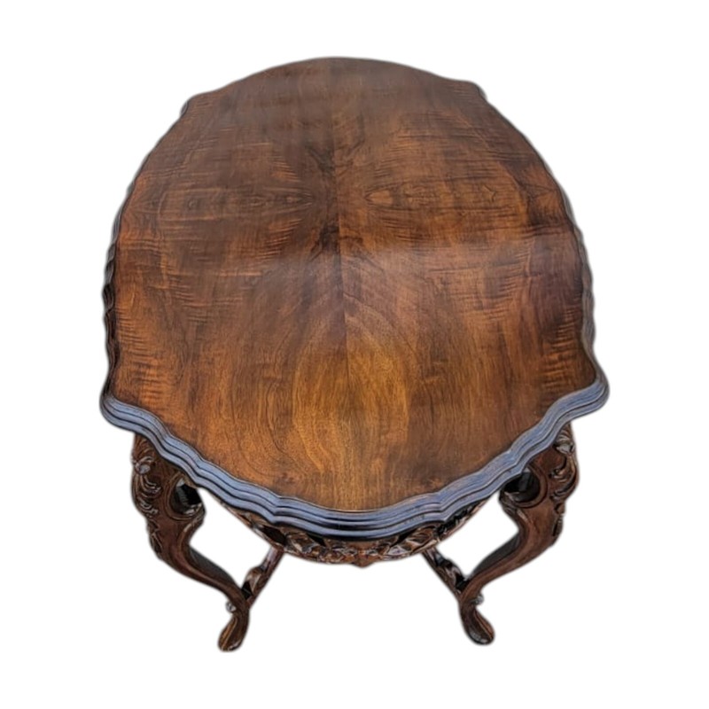 1930 Italian Walnut Center Table Bookmatch Top Hand Carved & Polished Mint gallery