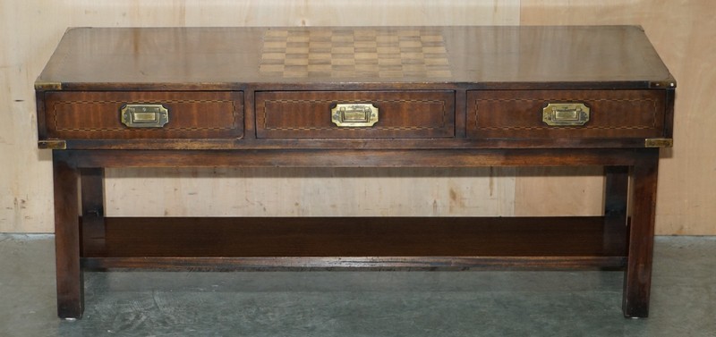 VINTAGE CHESS BOARD COFFEE TABLE WITH INTERNAL STORAGE DRAWERS FOR CHESS PIECES gallery