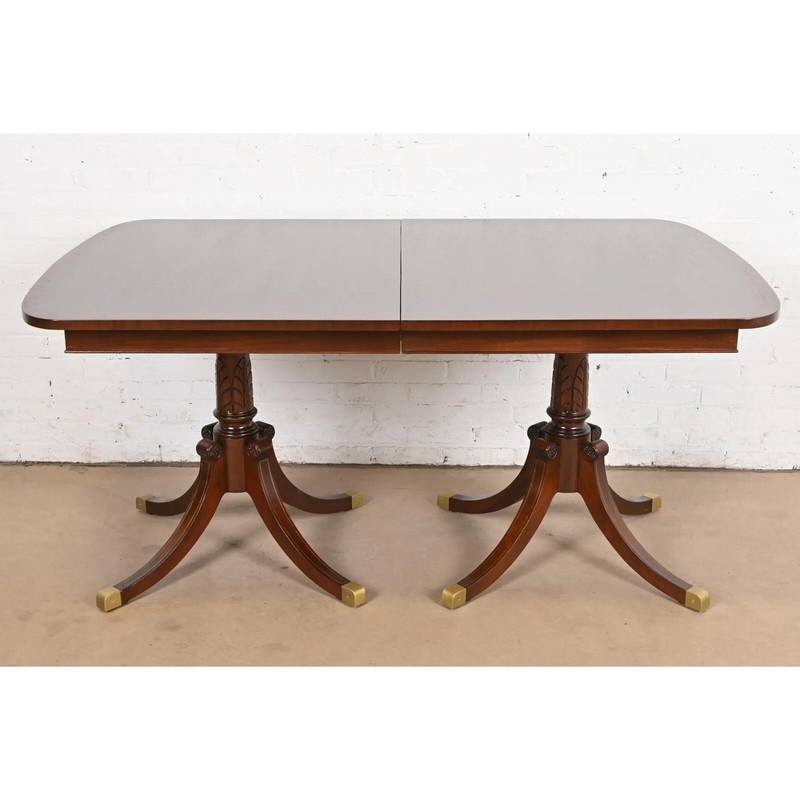 Baker Furniture Style Georgian Mahogany Extension Dining Table, Newly Refinished