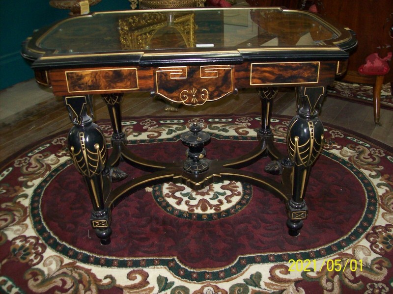 Antique American Renaissance Inlaid Marquetry Table, Circa 1880