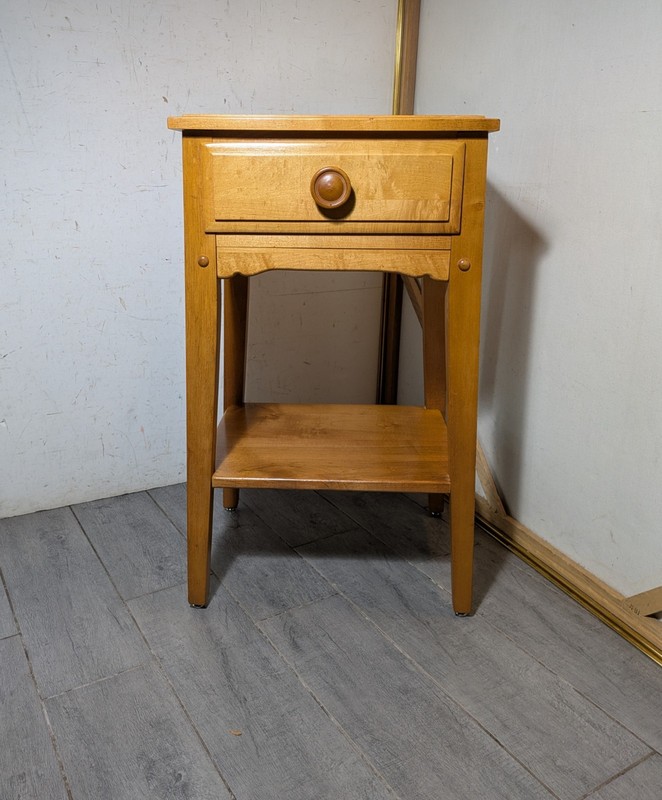 Vintage Rustic Country Shaker MCM Maple Wood End Table Nightstand Drawer N84 gallery