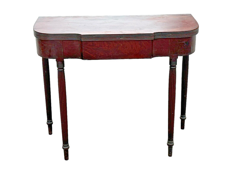 Antique Sheraton Philadelphia game card console table reeded mahogany