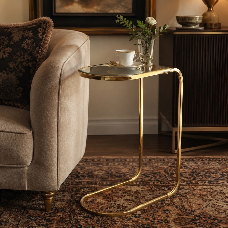 Sofa Table Glass by Burnett Retro Vintage 80s Style Brass Gold Contemporary