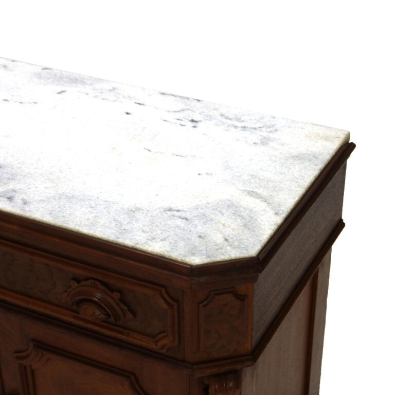 Antique Victorian Walnut & Burl Marble Top Commode C1890 gallery