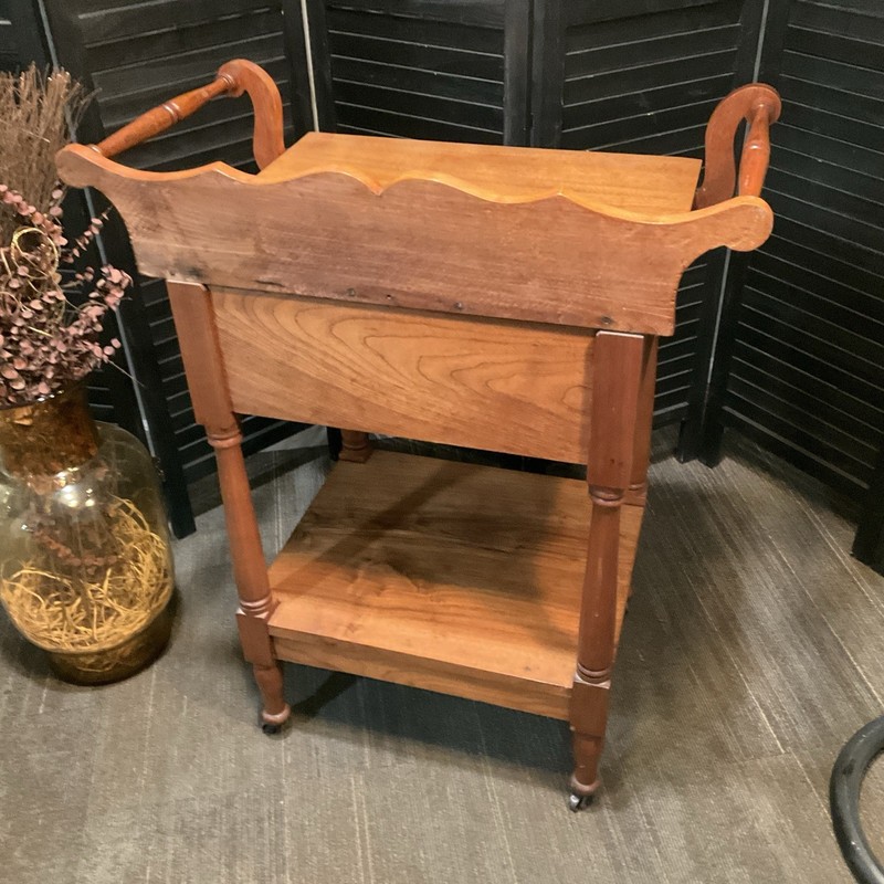 Antique Maple Rolling Cart Dovetail Joinery Narrow Storage Cart Orig Casters 27" gallery