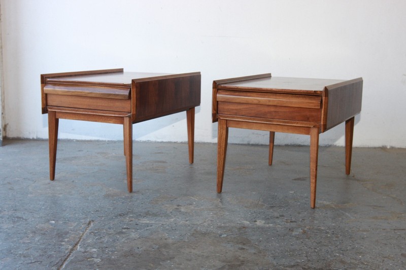 Mid Century Modern Walnut End Tables First Edition Collection by Lane