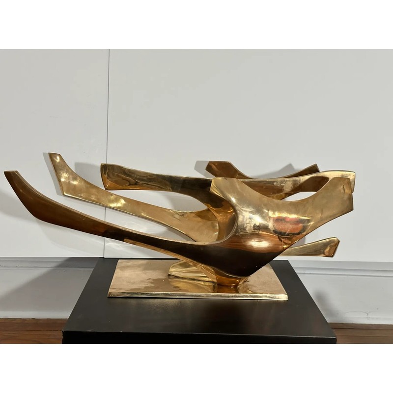 Rare Fred Brouard Signed Gilt Bronze Table Bases Set of 3 gallery