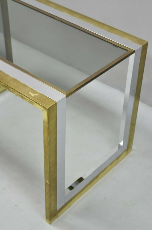 Mid Century Modern Chrome Brass Glass Waterfall Side Table by Messin Finland gallery