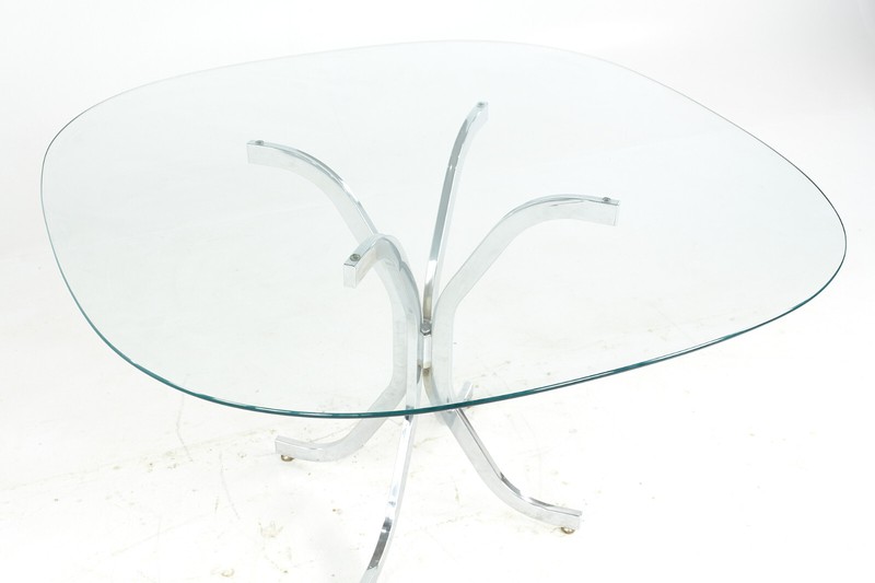 Milo Baughman Style Mid Century Glass and Chrome Dining Room Table gallery
