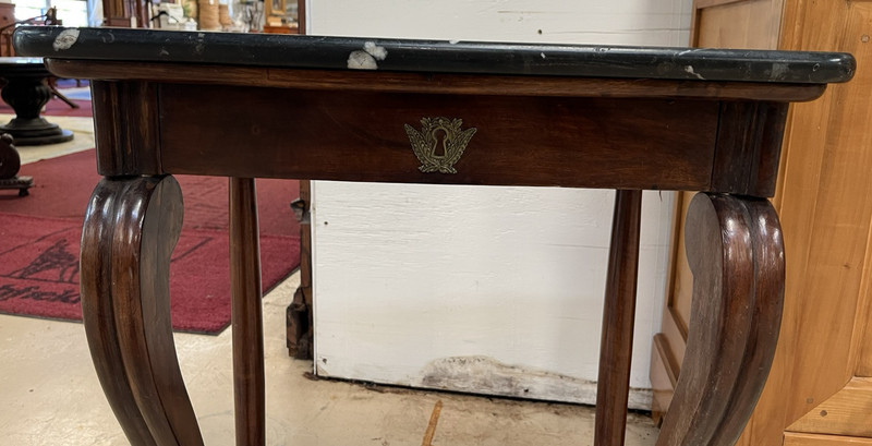 ANTIQUE FRENCH EMPIRE STYLE MARBLE-TOP MAHOGANY CONSOLE END SIDE TABLE gallery