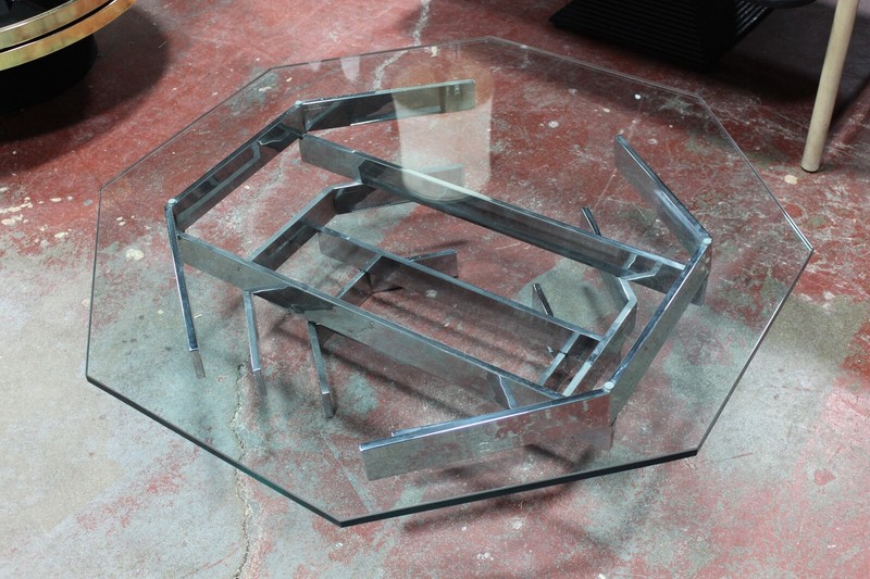 Paul Mayen Coffee Table Octogon Glass & Chrome 1960's Mid Century Modern gallery