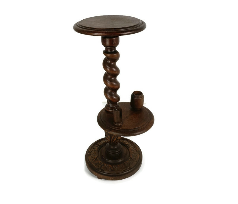 Hand Carved Wood Barley Twist Pedestal Display Plant Stand two tier Smokers tabl