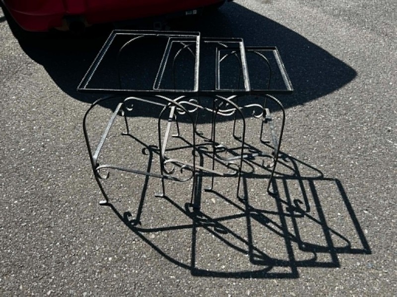 Vintage Wrought Iron Mid-Century Patio Nesting Tables Set of 3 No Glass gallery