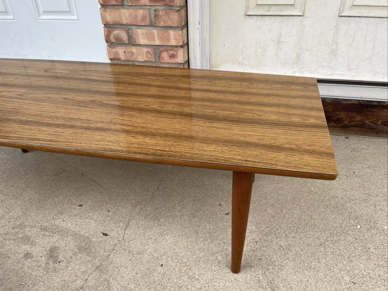 MCM Modern Swag Teak Wood Rectangular Coffee Cocktail Tapered Legs Table gallery