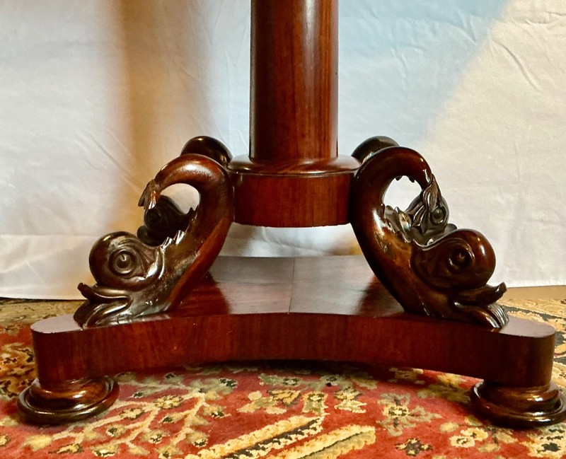William IV Period Rosewood Game Table with Carved Dolphins Scrolls ca 1830 RARE gallery