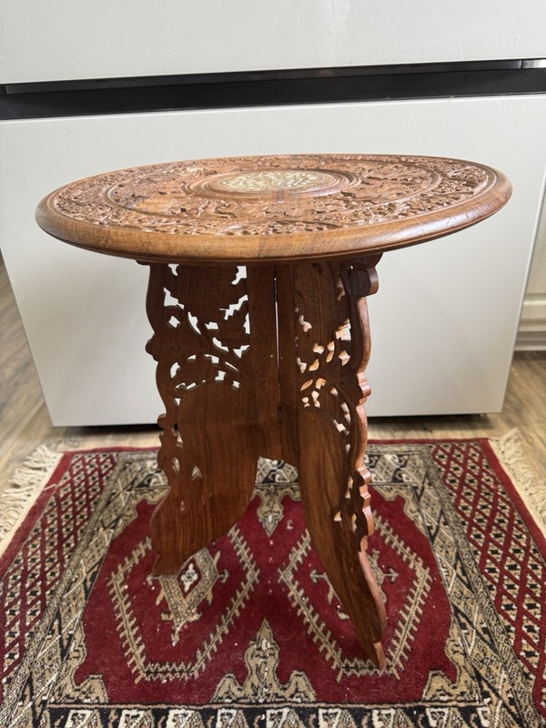 Antique Burmese Octagonal Side Table in Handcarved Rosewood from Liberty